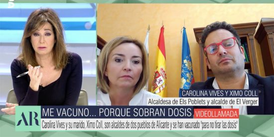 Reprimenda de Ana Rosa al matrimonio de alcaldes socialistas que se ha 'colocado' la vacuna del Covid porque sobraban…