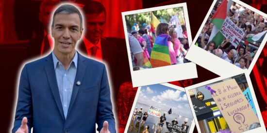 La esperpéntica felicitación de Sánchez por el 12-O: banderas de Palestina, feministas y LGTBI, pero ni una de España