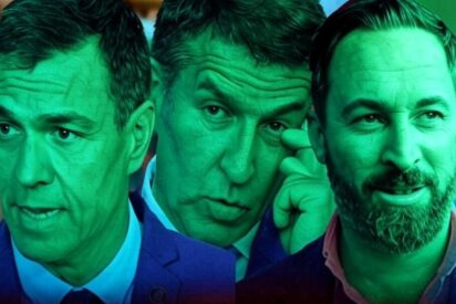 Sánchez (PSOE), Feijóo (PP) y Abascal (VOX)